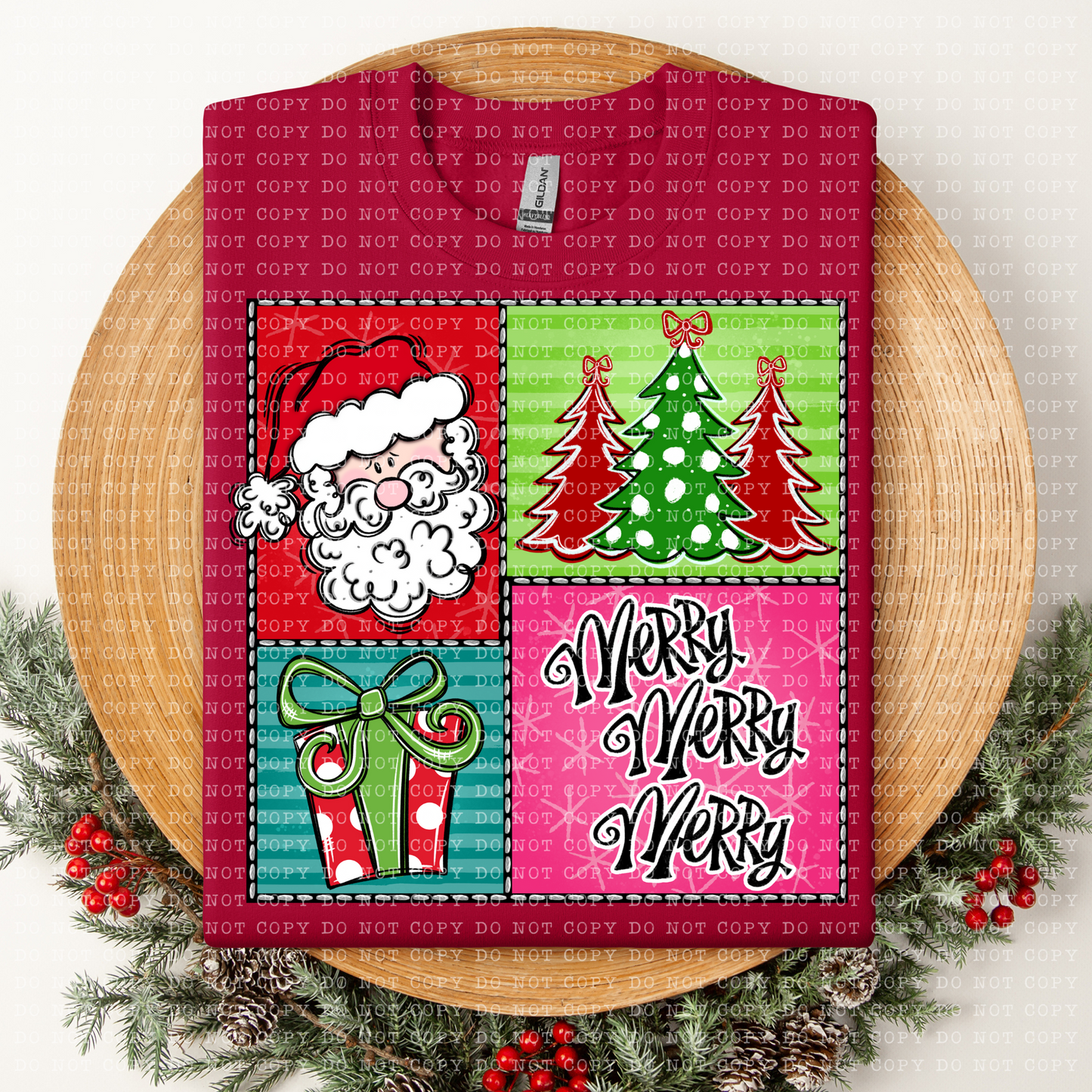 Merry Merry Merry Christmas Square Digital Design- PNG File- Digital Download