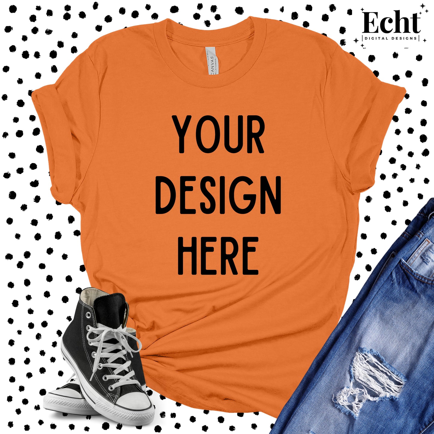 DOTTED HEATHER ORANGE BELLA CANVAS CVC 3001 MOCKUP