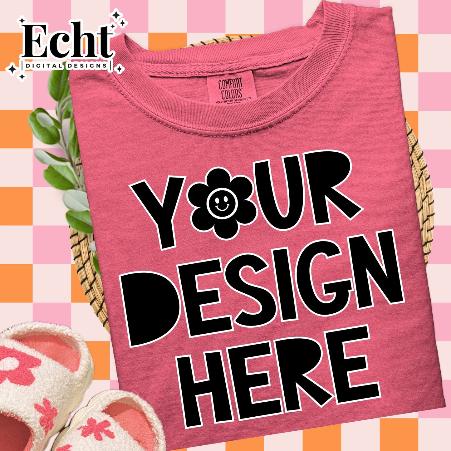 CHILI-CC 1717 TSHIRT MOCKUP- PINK ORANGE CHECKERED