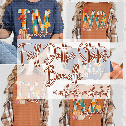 Fall Dottie States Bundle-PNG File-Digital Download Includes all 50 states and mockups!