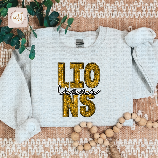 Lions Faux Sequin Faux Embroidery - PNG File- Digital Download