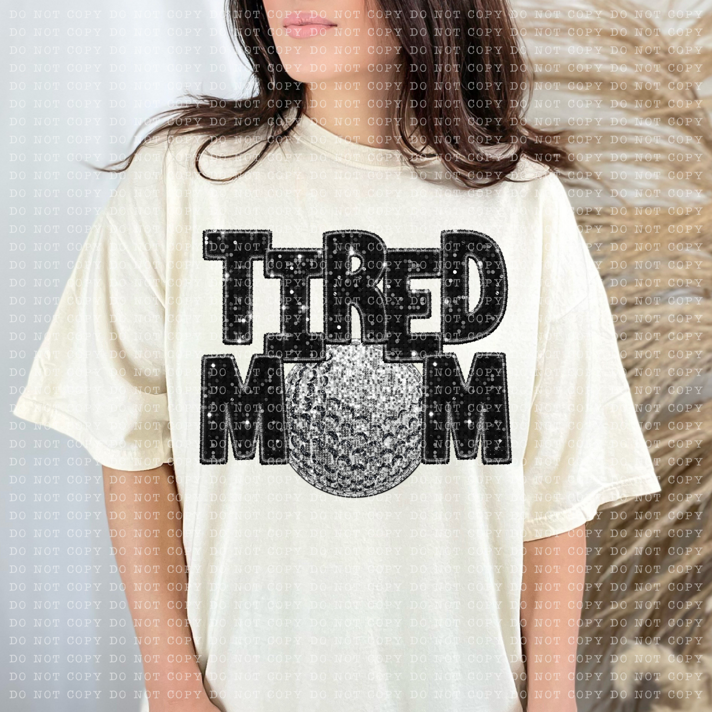 Tired Golf Mom Faux Sequin Faux Embroidery - PNG File- Digital Download