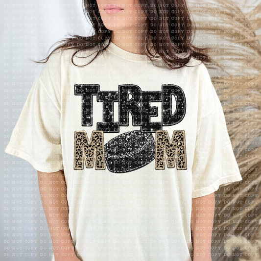 Tired Hockey Mom Leopard Faux Sequin Faux Embroidery - PNG File- Digital Download