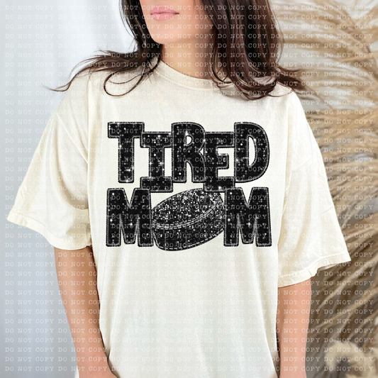 Tired Hockey Mom Faux Sequin Faux Embroidery - PNG File- Digital Download