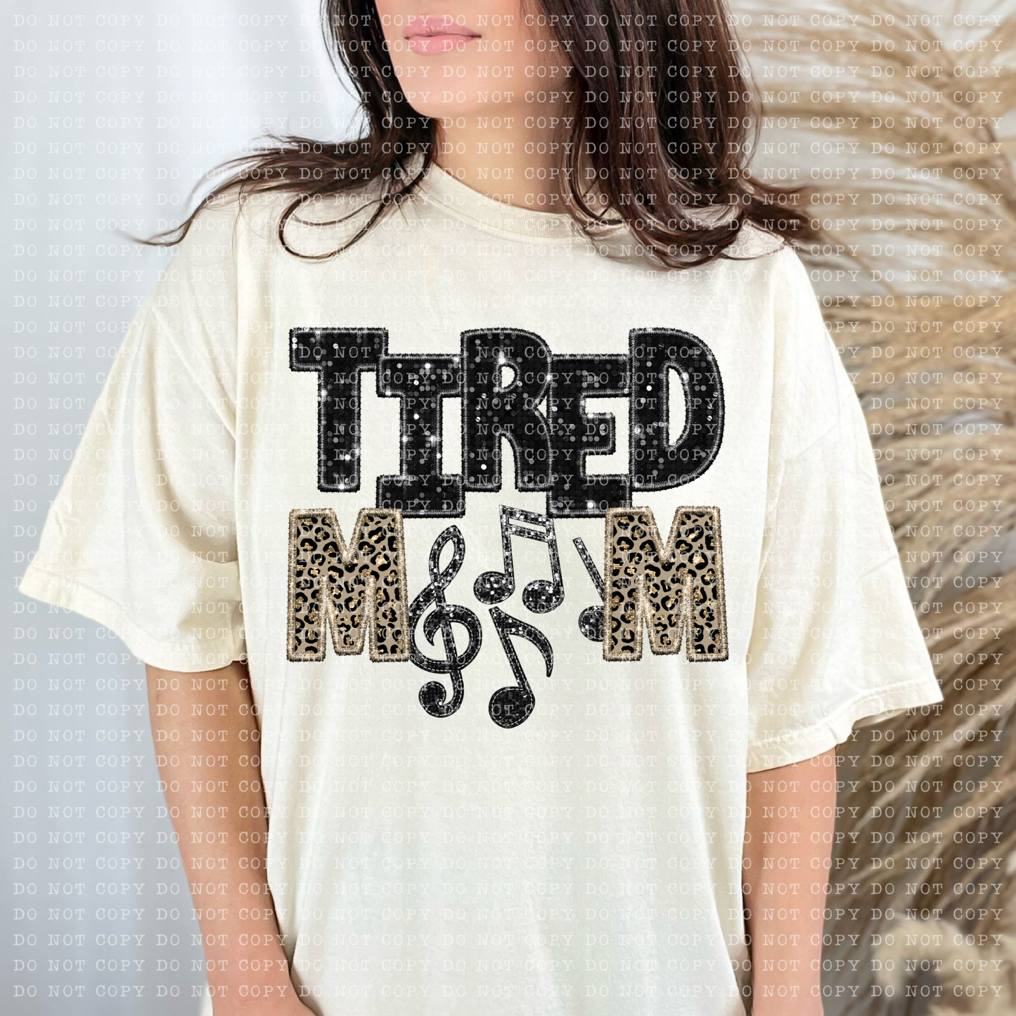 Tired Band Mom Leopard Faux Sequin Faux Embroidery - PNG File- Digital Download