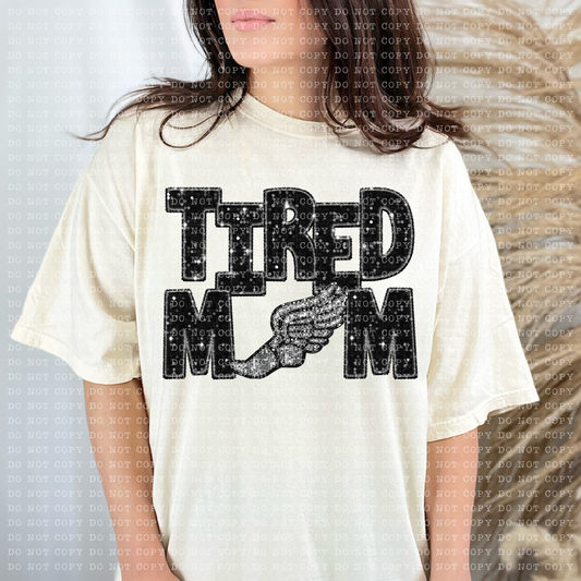 Tired Track Mom Faux Sequin Faux Embroidery - PNG File- Digital Download