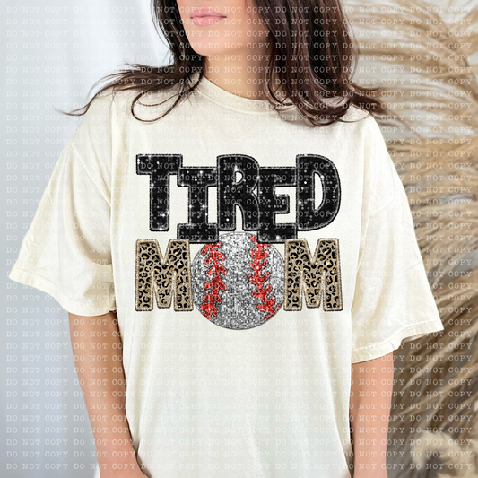 Tired Baseball Mom Leopard Faux Sequin Faux Embroidery - PNG File- Digital Download