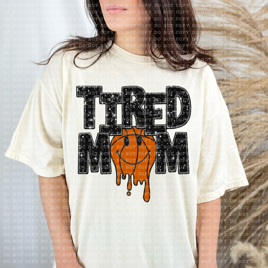 Tired Basketball Mom Drippy Faux Sequin Faux Embroidery - PNG File- Digital Download