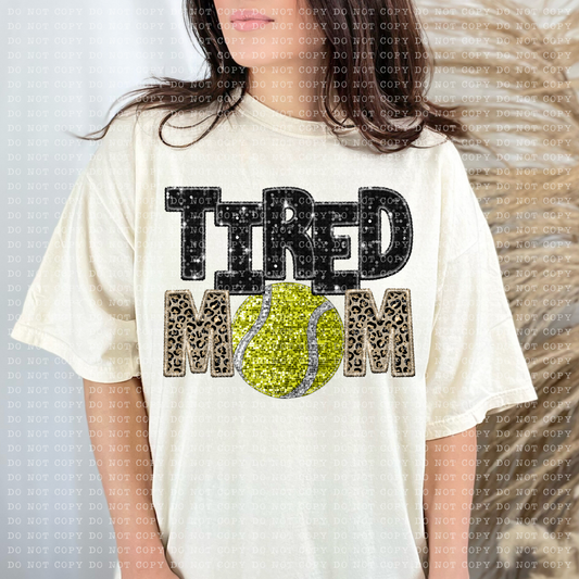 Tired Tennis Mom Leopard Faux Sequin Faux Embroidery - PNG File- Digital Download