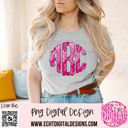 Breast Cancer Round Doodle Monogram Set PNG Digital Download