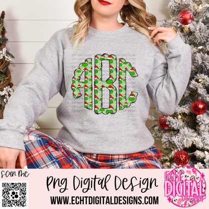 Green Christmas Round Doodle Monogram Set PNG Digital Download